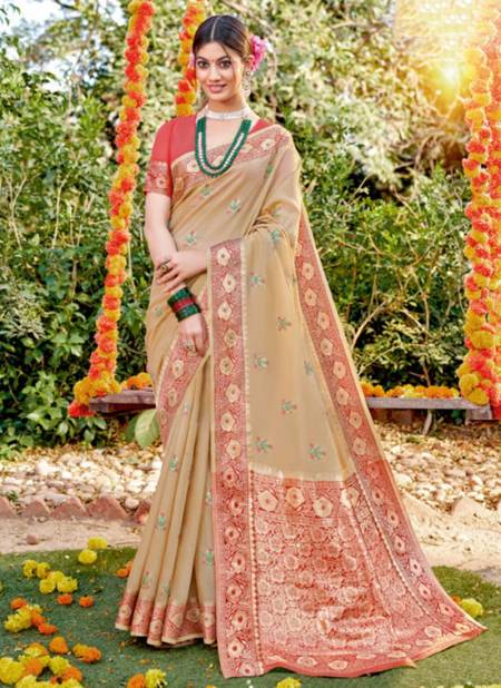 Cream Colour SANGAM SUBH MILAN Ethnic Wear Cotton Printed New Designer Saree Collection 3001